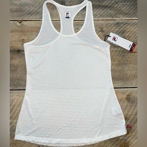 Fila Essentials Racerback Tank Womens Small White‎ TW036911 NEW Striped UPF 50+